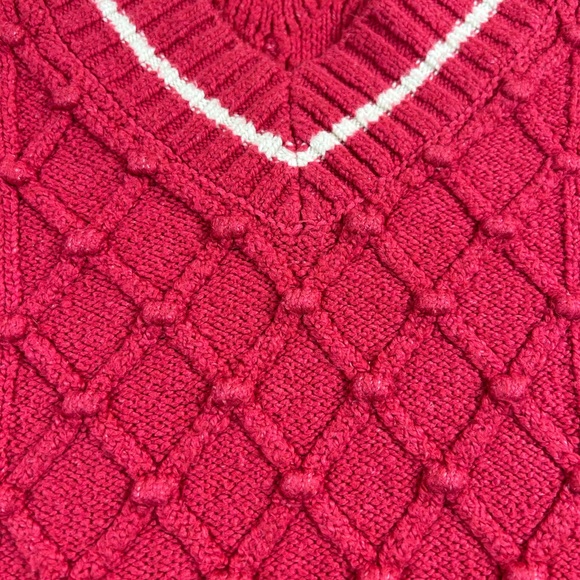 Anthropologie Maeve Tilly Varsity Cable Knit V-Neck Sweater Raspberry Pink 2X - Picture 4 of 11